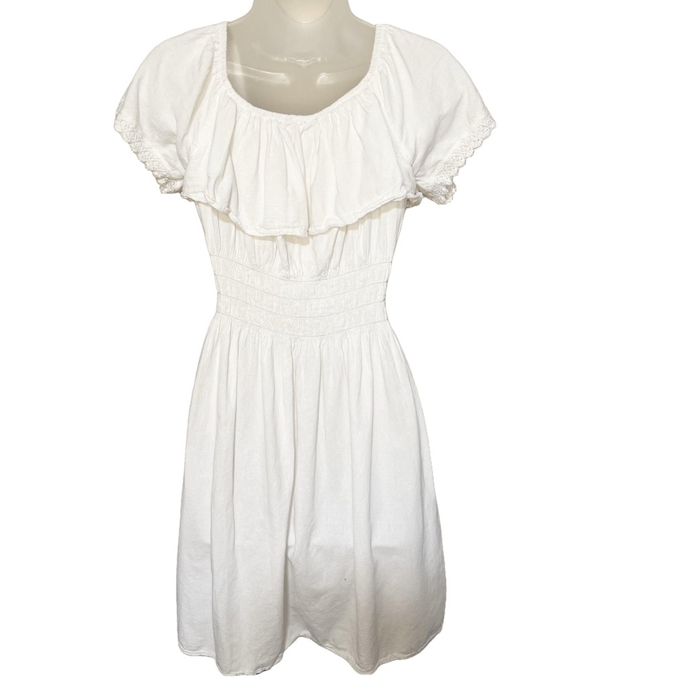 Sea Spice Resort Wear Peruvian Cotton Dress XL White Crotchet Smocked Waist